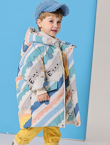  Bambini Ragazzi Giacca in piuma Giacca con Cappuccio Giacca Imbottita Capispalla Grafico Manica Lunga Tenere al caldo Antivento Cappotto Casuale Quotidiano Essenziale Blu Bianco Blu marino Autunno