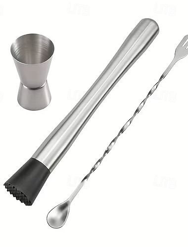  3-teiliges professionelles Edelstahl-Barset mit Jigger, Eispickel/Shaker &Flaschenöffner – robuste Mixer, geeignet für Bars, Shaker, Barkeeper