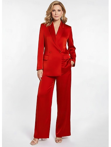  Mujer Trajes de 2 piezas Coordinados cóctel Negocio Oficina Satén Elegante Negocios Sencillo Manga Larga Muesca Botonadura Doble