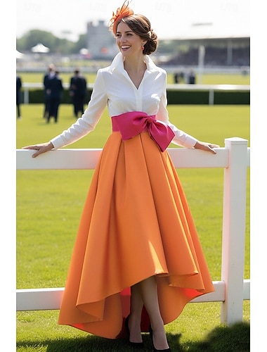  Ligne A Asymétrique Robe de Derby Robe de Soirée Tenue de soirée Élégant manche longue Col en V Kentucky Derby Ceinture / Écharpe avec Noeud(s)