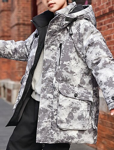  Barn Pojkar Dunjacka Friluftsjacka Pufferjacka Ytterkläder Färgblock Långärmad Håller värmen Vindtät Täcka Utomhus Dagligen Grundläggande Svart Purpur Grön Vinter 5 år +