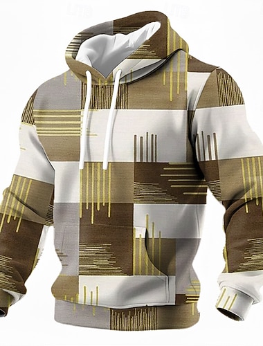  Homens Geométrica Moletom com capuz Moletom Moda Casual Manga Longa Gola Redonda Casa Ao ar livre Streetwear Azul Amarelo Marron Com Cordão Outono Inverno Designer S M L XL XXL XXXL