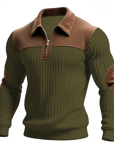  Herren Sweatshirt Pullover Kapuzensweatshirt Viertelreißverschluss Sweatshirt Rippenstrick Aprikose Schwarz Weiß Armeegrün Stehkragen Einfach Patchwork Strukturiert Lässig Täglich Sport & Outdoor