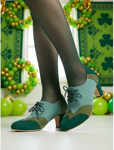  Grüne Damen-Schnürpumps mit Farbblock-Design – stilvolle Schuhe im Vintage-Stil für die Feierlichkeiten zum St. Patrick's Day