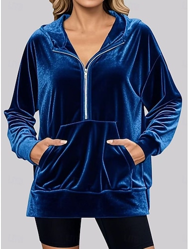  Dame Uformell jakke Hettegenser Bekvem Pustende Glidelås Lomme Fritid عادي Avslappet Feriereise Gate Dagligdagstøy Glidelås Kort Med hette Løstsittende Langermet Yttertøy Svart Vin Kongeblå Vår Høst