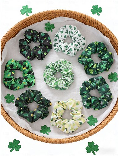  Dames haarelastiekjes set voor St. Patrick's Day, 9 stuks haarelastiekjes van stof met klaverprint, zachte elastische haarelastiekjes, feestelijke Ierse groene haaraccessoires voor vrouwen &Meisjes,