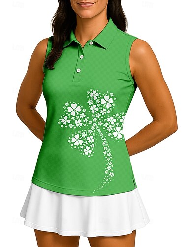  St. Patrick Dame Blomster Clover Sportsskjorte POLO T-skjorte Tanktopp Tennisskjorte Ermeløs Blomster Knapper UPF50+ UV-bestandig Høy Elastisitet Fukttransport Pustende Volleyball Tennis Golf Krage