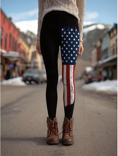  Onafhankelijkheidsdag Amerikaanse verjaardag patriottische vrouwen leggings vakantie vintage etnische stijl volle lengte hoge taille grafisch vlag geometrische ademend zacht comfortabel rekbaar