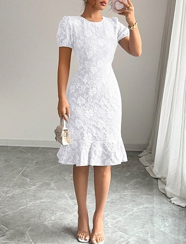  Damen Midikleid Spitzenkleid Partykleid Cocktailkleid Etui-Kleid Elegant Modern Party Geburtstag Cocktailparty Normale Passform Einfach Kurzarm Rundhalsausschnitt Weiß Rosa Leicht Blau Sommer Frühling