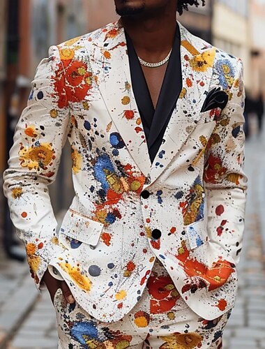  Herre Fargeblokk Blazer jakke Frakk Mote Bekvem Pustende Fritid Daglig Gateklær Avslappet Lomme 3D-utskrift Knapper Alle årstider Med hakk Langermet Blå Svart Hvit