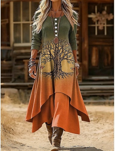  Damen Midikleid Shiftkleid Lässig Täglich Ferien Normale Passform Grafik Geometrisch Langarm Rundhalsausschnitt Blau Königliches Blau Purpur Grün Frühling Winter