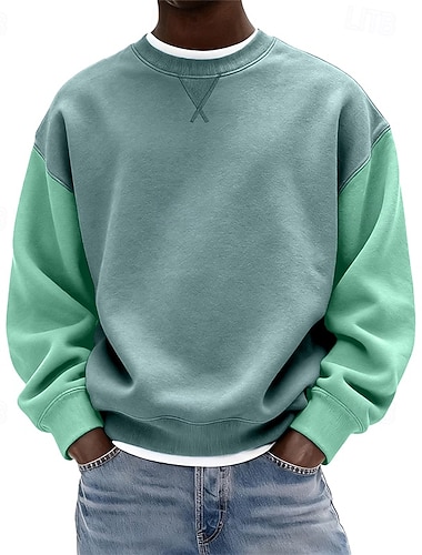  Herre Genser Grønn Lyseblå Crew-hals عادي Lapper Fargeblokk Avslappet Daglig Sport & Utendørs Gatemote Kul Sportsklær Alle årstider Klær Gensere Gensere Langermet