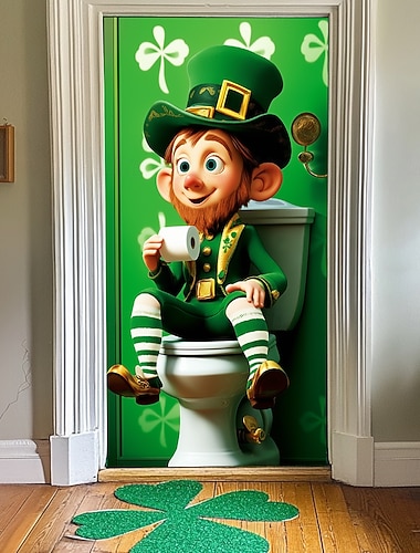  Cortina de porta para o Dia de São Patrício, com desenho de duende, tema irlandês verde, decoração festiva para a porta de entrada para a celebração do Dia de São Patrício e decoração de casa.