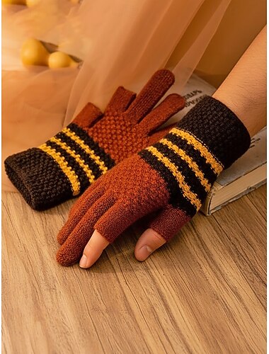  Herren-Strickhandschuhe aus Polyester für Touchscreens – Zwei-Finger-Design, in verschiedenen Farben erhältlich, perfekt für Winter und Outdoor-Aktivitäten