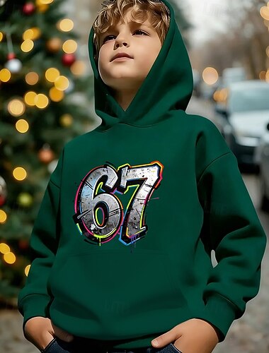  Unisex 3D Grafik Lustiger Slang 67 Kapuzensweatshirt Pullover Langarm 3D-Druck Frühling Herbst Sport Mode Streetwear Kinder 4-12 Jahre Mit Kapuze Lässig Täglich Outdoor Normale Passform