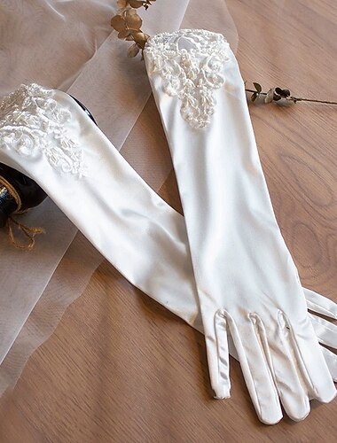  Tergal Hasta la Muñeca Guantes Elegante Con Bordados / Color Puro Boda / guante del partido