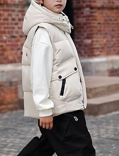  Niños Unisexo chaleco abrigo Ropa de calle Color sólido Sin Mangas Mantiene abrigado Abrigo Exterior Moda Diario Blanco Caqui Otoño Invierno 4 años +