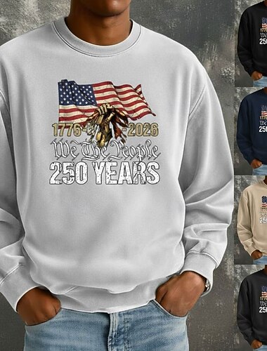  Amerikas 250. Jahrestag Herren Grafik Flagge Pullover Rundhalsausschnitt Festival Schwarzgrau Schwarz Marineblau Beige Grau 3D-Druck Winter Frühling & Herbst Designer S M L XL XXL XXXL