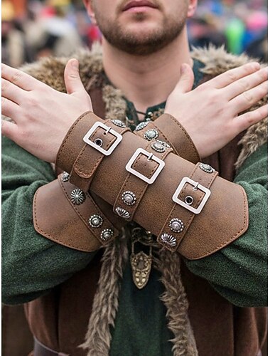  Männer Multi-Farben Kunstleder Armstulpen - mehrfarbiges Accessoire für Karneval Maskenball und Themenpartys