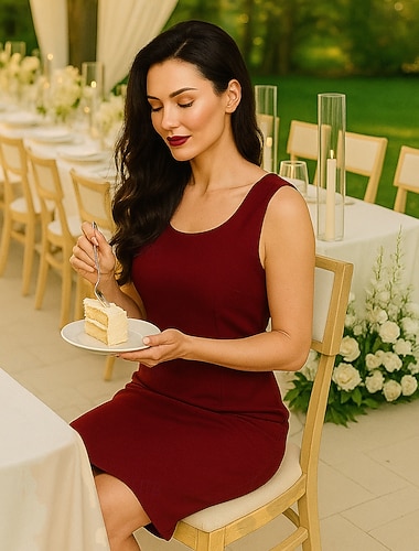  فستان مضاعف على شكل عمود بطول الركبة فستان حفلة فستان كوكتيل فستان والدة العروس بأكمام طويلة على شكل ياقة أنيقة عتيقة حفلة مع تطريز