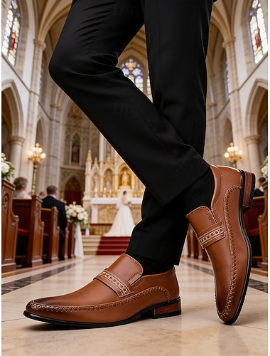  Brune herreloafers i kunstskinn – klassisk design med elegante detaljer, perfekt for formelle bryllup og spesielle anledninger