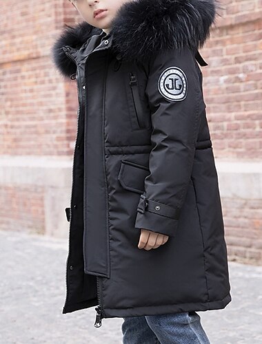  Kinderen Jongens Donsjack Hoodie jas Pufferjack bovenkleding Effen Kleur Lange mouw Houd Warm Windbestendig: jas Casual Dagelijks Basic Zwart Herfst Winter 4 jaar +