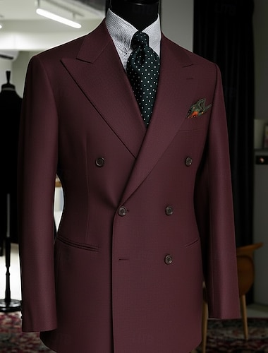  Homme Veste blazer Col de fermeture ancien Classique Couleur Unie Blazer Noir Rouge Bordeaux Coupe sur mesure Double Boutonnage Six Boutons