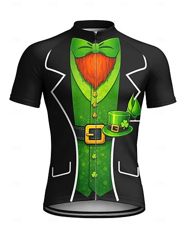  Saint Patrick Homme Maillot de la Saint-Patrick Maillot de cyclisme Maillot de descente Trèfle à quatre feuilles T-shirt de costume Smoking Manche Courte Cyclisme Maillot T-shirt Top avec 3 poches