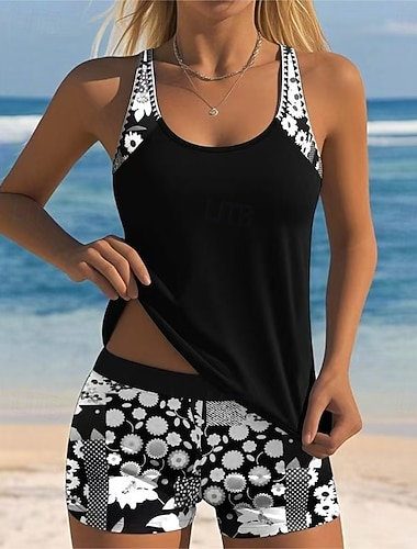  Femmes Maillots de Bain 2 pièces Maillot de bain Vacances Sans manches Maillots de bain