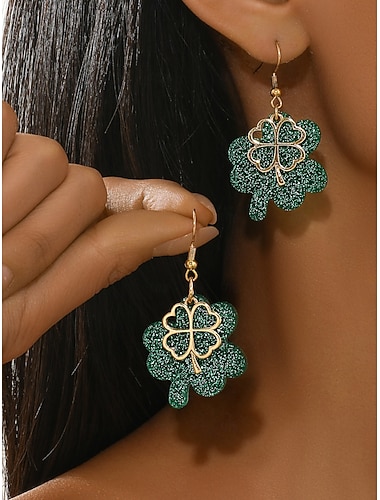  Brincos femininos de trevo brilhante para o Dia de São Patrício – design de trevo verde cintilante, joias festivas para celebrações de feriado.