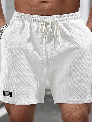  Herren Sommershorts Strandshorts Freizeitshorts Shorts mit Struktur Jacquard Kordelzug Elastischer Bund Einfach Komfort Atmungsaktiv Über dem Knie Täglich Outdoor Ferien Urlaub Lässig Schwarz Weiß