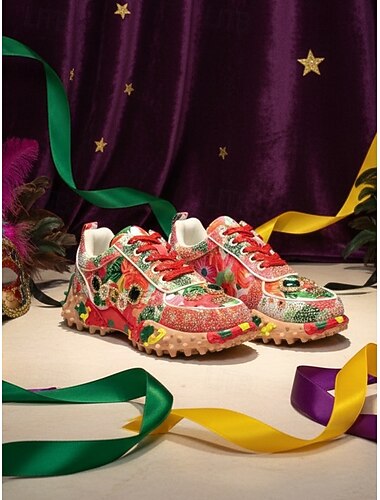  Damen Mardi Gras farbenfrohe mit Strassstein verziert Sneakers mit funky Edelsteindetails – Spaß und funkeln perfekt für Karneval Festivals Kostümpartys und kühne Modeaussagen