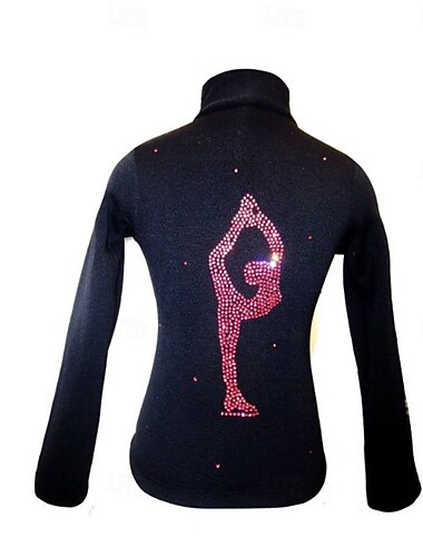  Fleecejakke til skøyteløp Dame Jente Skøyteløp Jakke Topper Svart Lapper Spandex Elastisk Trening Konkurranse Skøyteklær Hold Varm Klassisk Krystall / Rhinstein Langermet Skøyting Kunstløp