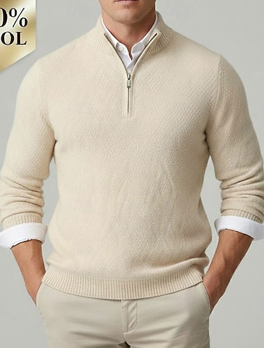  heren premium zuiver wol kasjmier kwart rits trui klassieke gebreide trui zacht warm ademend