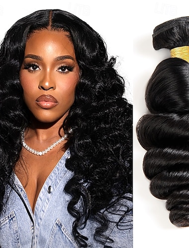  Brasilianisches Echthaar, Farbe 1b #, Naturschwarz, locker gewellt, 1 Bündel, 25-75 cm