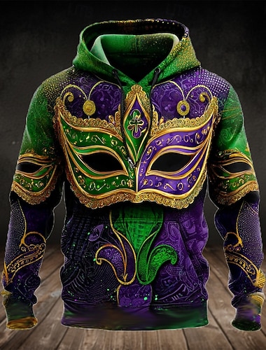  Karnival Herren Maske Kapuzensweatshirt Pullover Urlaub Übertrieben Cool Rundhalsausschnitt Outdoor Streetwear Urlaub Party Purpur Lila 2 Frühling Herbst Designer S M L XL XXL XXXL