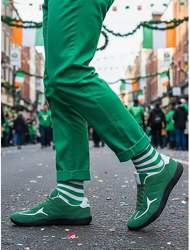  Grüne Herren-Sneaker aus Wildleder, leichte, atmungsaktive Schnürschuhe mit rutschfester Sohle zum Gehen &Alltagstauglich, ideal für sportliche Outfits und Feierlichkeiten zum St. Patrick's Day