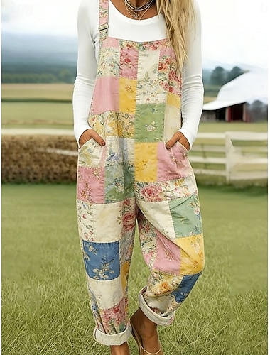  Damen Overall Aktiv Blumen Ärmellos Ärmellos Quadrathals Tasche Druck Täglich Urlaub Lässiger Schnitt Weiß Rosa Grün Sommer