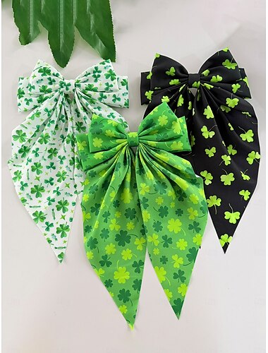  Set van 3 haarstrikjes met klavertje vier voor dames, speciaal voor St. Patrick's Day, met oversized Ierse groene linten, feestelijke geluksklaver haaraccessoires voor vrouwen. &meisjes, perfect voor