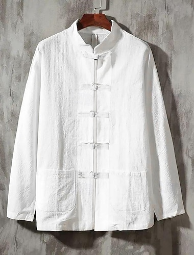  Herre Skjorte linned skjorte Kinesisk skjorte med krave Mandarin skjorte med krave Casual skjorte Bomuldsskjorte Vanlig Ferierejse Hawaiiansk Sort Hvid Navyblå Beige Langærmet farfars krave Forår