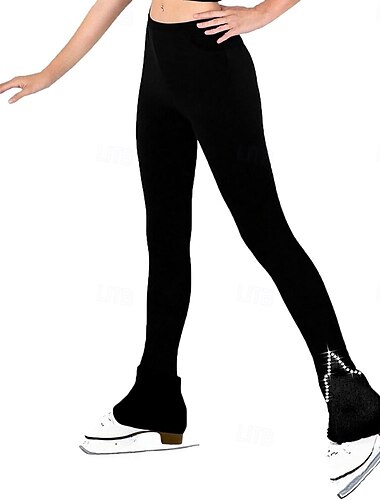  フィギュアスケートパンツ レディース 女子 アイススケート ボトムス ブラック ストレッチ トレーニング 競技 スケートウェア 保温 暖かい クリスタル/ラインストーン アイススケート フィギュアスケート