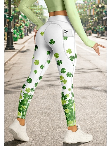  St. Patrick Dame pilatesleggings Treningsbukser Treningstights Lommer Dokumentavgift Sidelommer Pilates Treningsstudio Treningsøkt Bukser Strømpebukse Leggings Blomster Clover Grønn sport Sportsklær