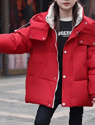  Kinderen Voor meisjes Donsjack Pufferjack Effen Kleur Sport Zak Houd Warm Windbestendig: Buiten jas bovenkleding 4-12 jaar Winter Zwart Blozend Roze Rood