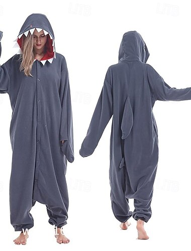  Kigurumi-pyjamas Gruppdräkt Onesie kostym Djurmönstrad Haj Varm Bekväm Huva Fleece Vuxna Herr Dam Unisex Halloween Karnival Fest Prestanda Hemma kläder Klä ut