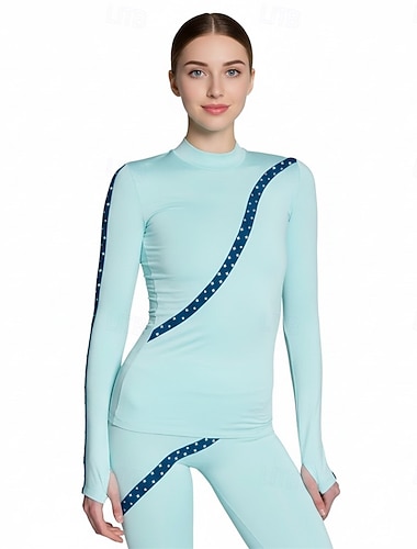  kunstløptopp dame skøytejakke himmelblå lappeteppe spandex elastisk trenings- og konkurranseklær termisk varm klassisk langermet skøyting kunstløp