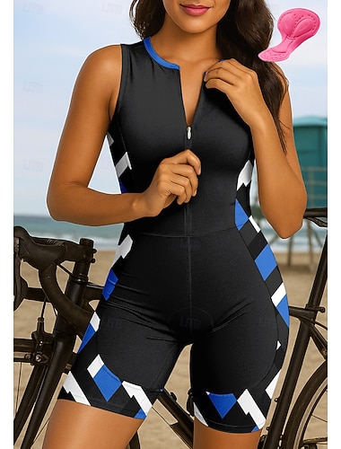  Per donna Tuta da triathlon Completo da ciclismo Senza Maniche Mountain Bike MTB Ciclismo su strada Estate Blu Nero Geometrico Bicicletta Cuscinetto 3D Asciugatura Rapida Resistente ai Raggi UV