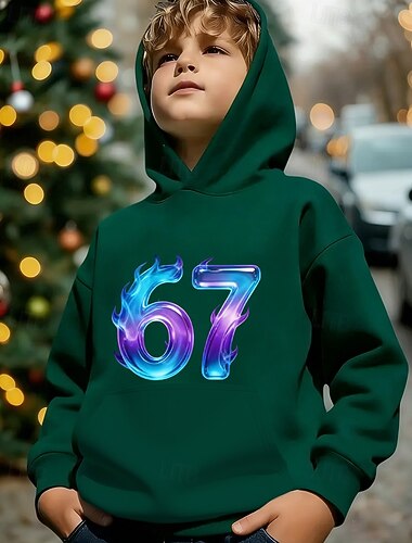  Unisex 3D Grafik Lustiger Slang 67 Kapuzensweatshirt Pullover Langarm 3D-Druck Frühling Herbst Sport Mode Streetwear Kinder 4-12 Jahre Mit Kapuze Lässig Täglich Outdoor Normale Passform