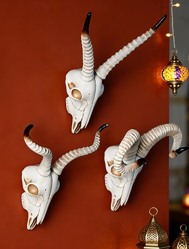  北欧バイキング動物の頭蓋骨の壁飾り、樹脂製の模造羊の頭蓋骨の吊り下げ飾り、自宅、バー &レストランの壁の装飾、パーティー &写真撮影用小道具、イード・アル＝フィトル &イード・アル＝アドハーのお祝いの装飾