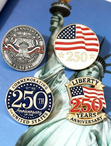  Ensemble de broches commémoratives du 250e anniversaire des États-Unis 4 pcs épingle de revers patriotique du 250e anniversaire de l'indépendance américaine souvenir de badge mémorial du 4 juillet du