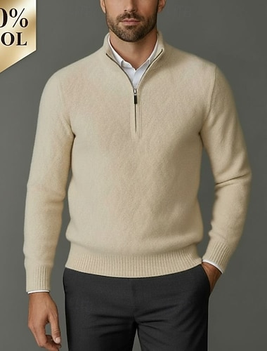  heren premium zuiver wol kasjmier kwart rits trui klassieke gebreide trui zacht warm ademend